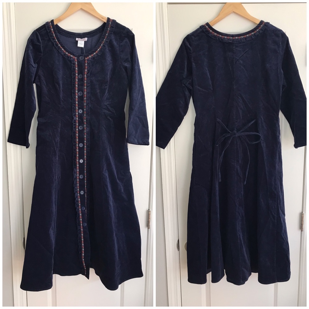 Nwot Lanz Of Salzburg Corduroy Dress Small Navy Blue Flowers Ruffles Red White